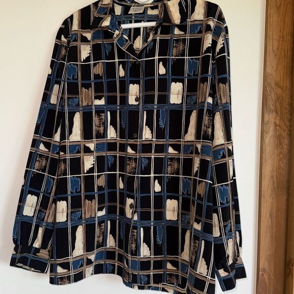 Vintage 90’s Blue Oversized Abstract Geometric Button Down Shirt Women’s Size 18 - Picture 1 of 6